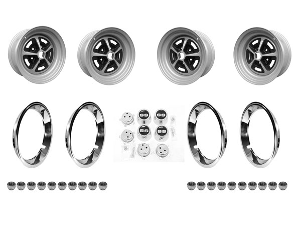 1969-1970 15-8 SILVER & BLACK PAINTED SS WHEEL SET