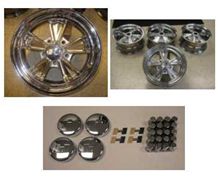 1967-1969 14 X 6 HURST WHEEL SET OF FOUR WITH TRIM RINGS, CENTER CAPS & LUG NUTS